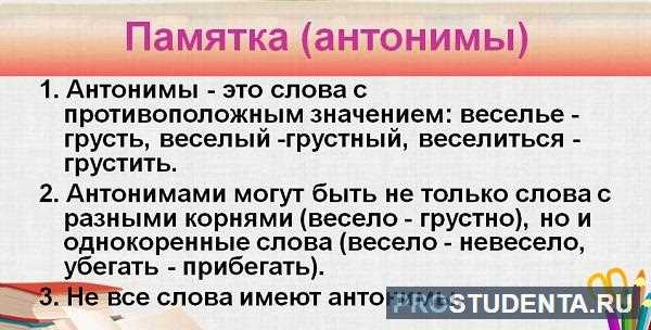 Список основных антонимов к слову 